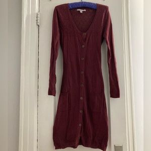 Burgundy long sleeve long cardigan